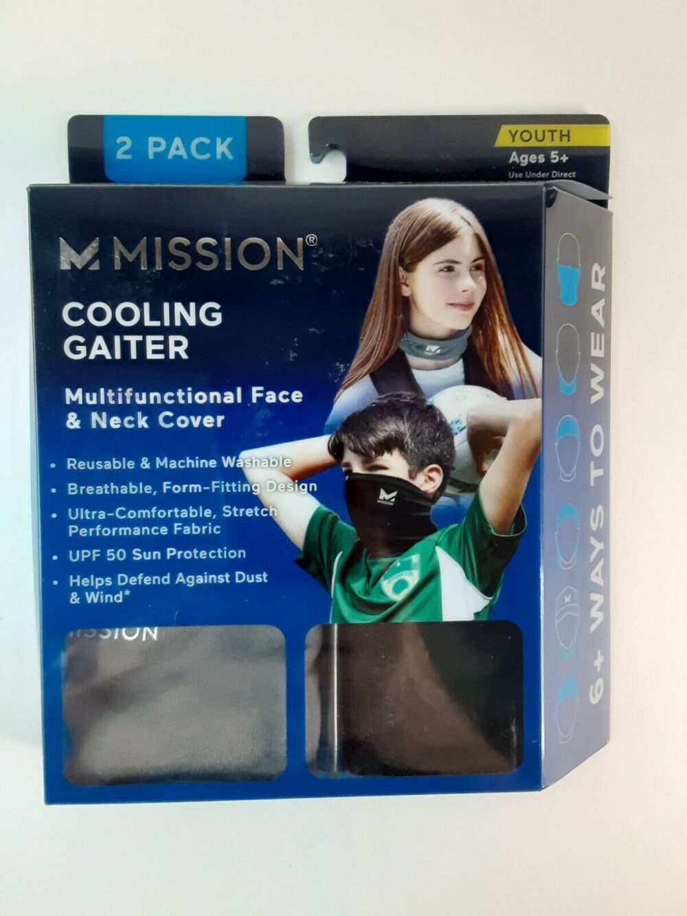 Mission Cooling Gaiter New Multifunctional Face/Neck Cover YOUTH 2 Pack